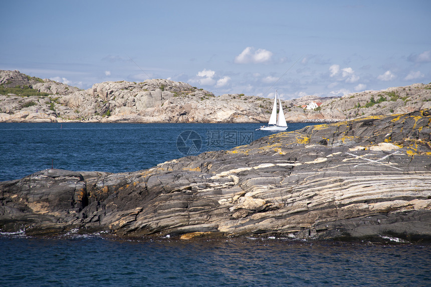 群岛花岗岩地质学岩岸小岛海岸材料静脉岩石纹理帆船图片