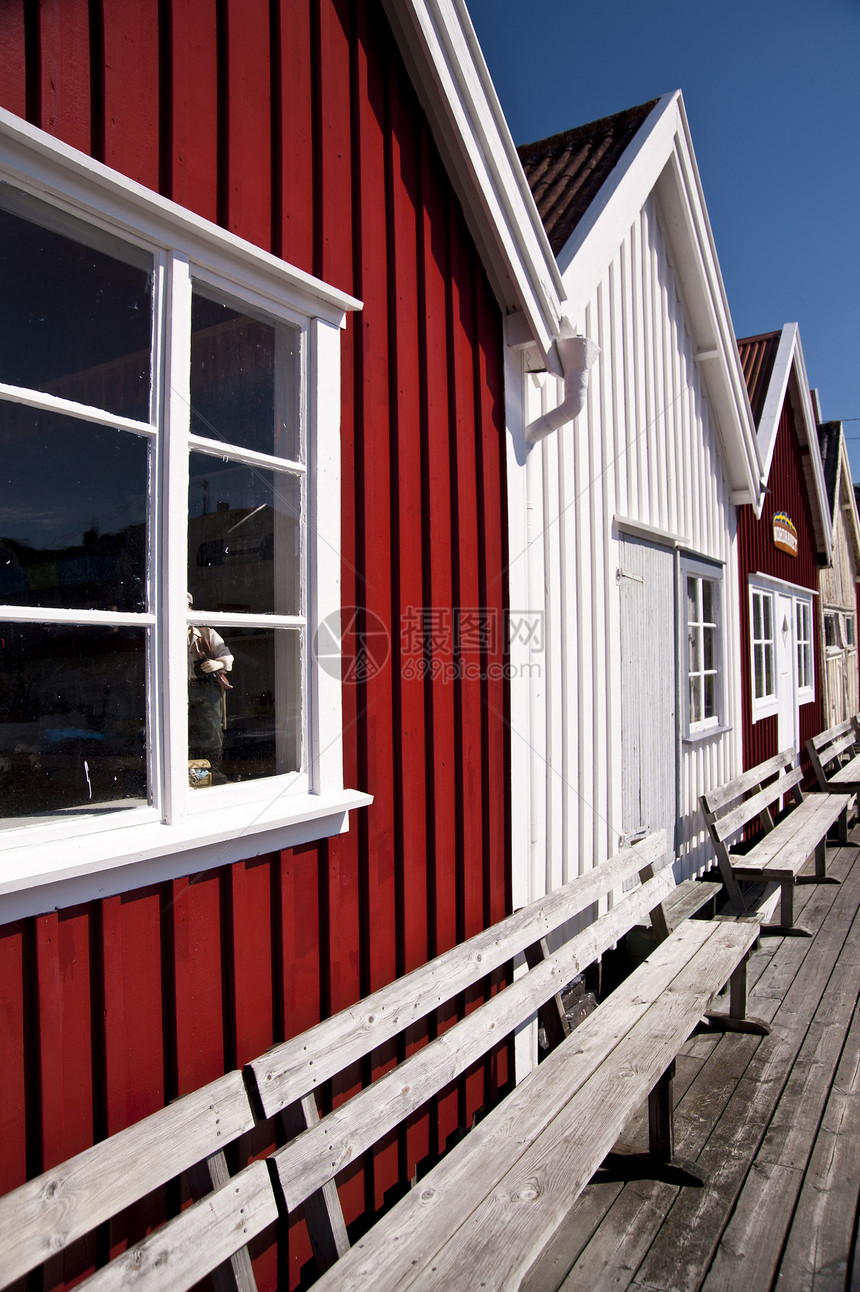 瑞典阿斯托尔建筑学码头旅行蓝色建筑海岸岛屿船屋木屋牧歌图片