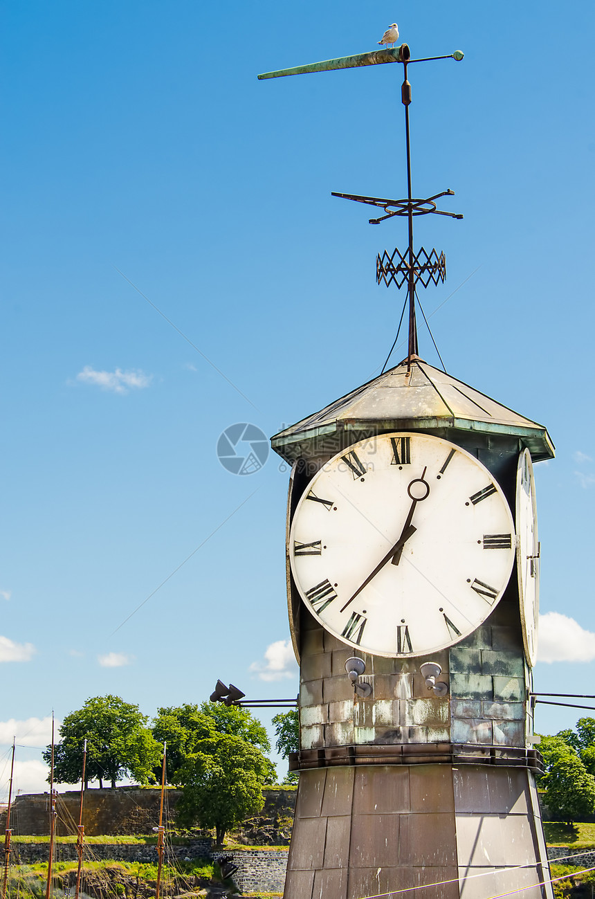 时钟塔建筑学绿色灯塔时间桅杆天空场景蓝色旅游旅行图片