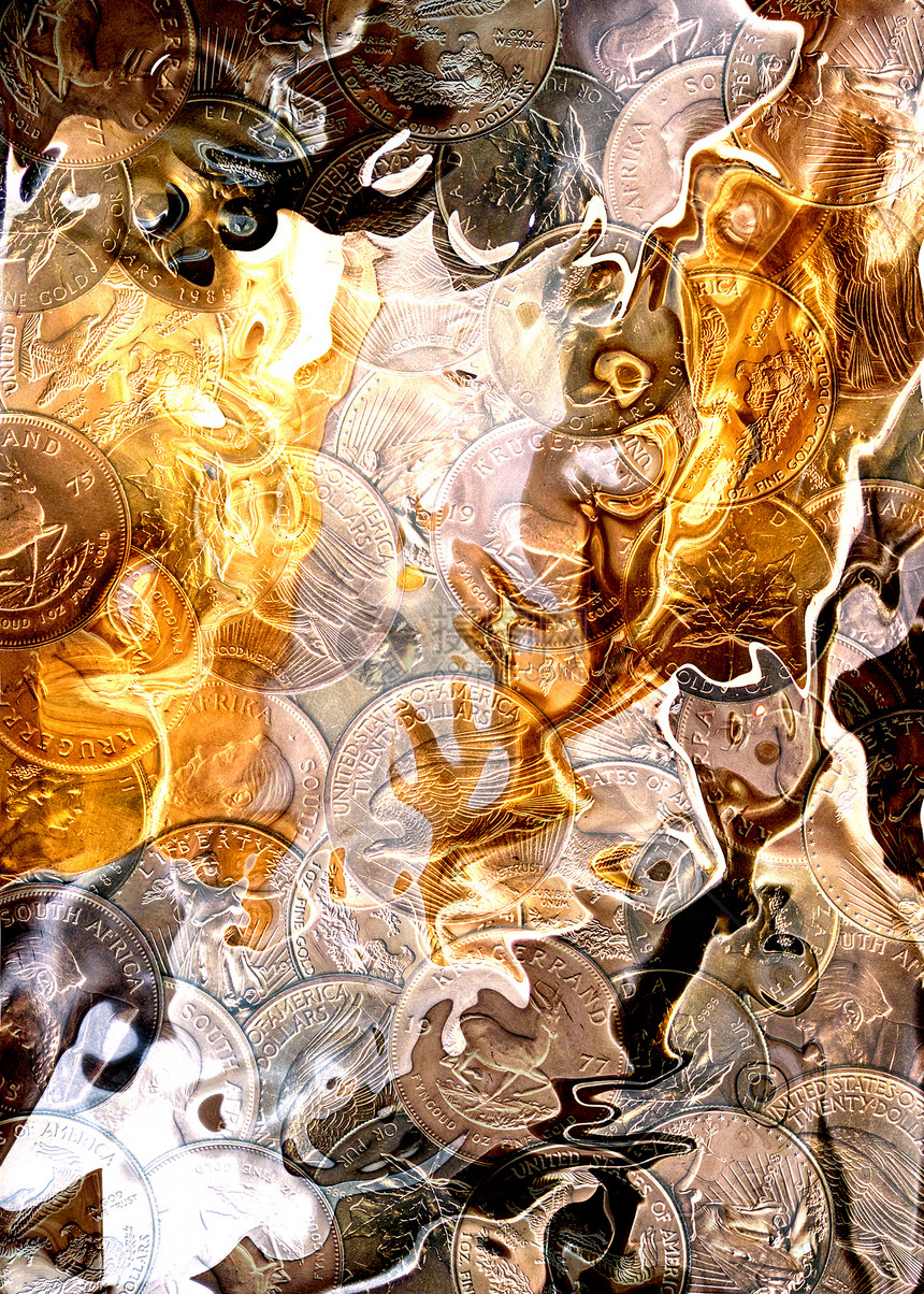金属硬币金币材料光泽度液化反射插图镜子液体金子图片