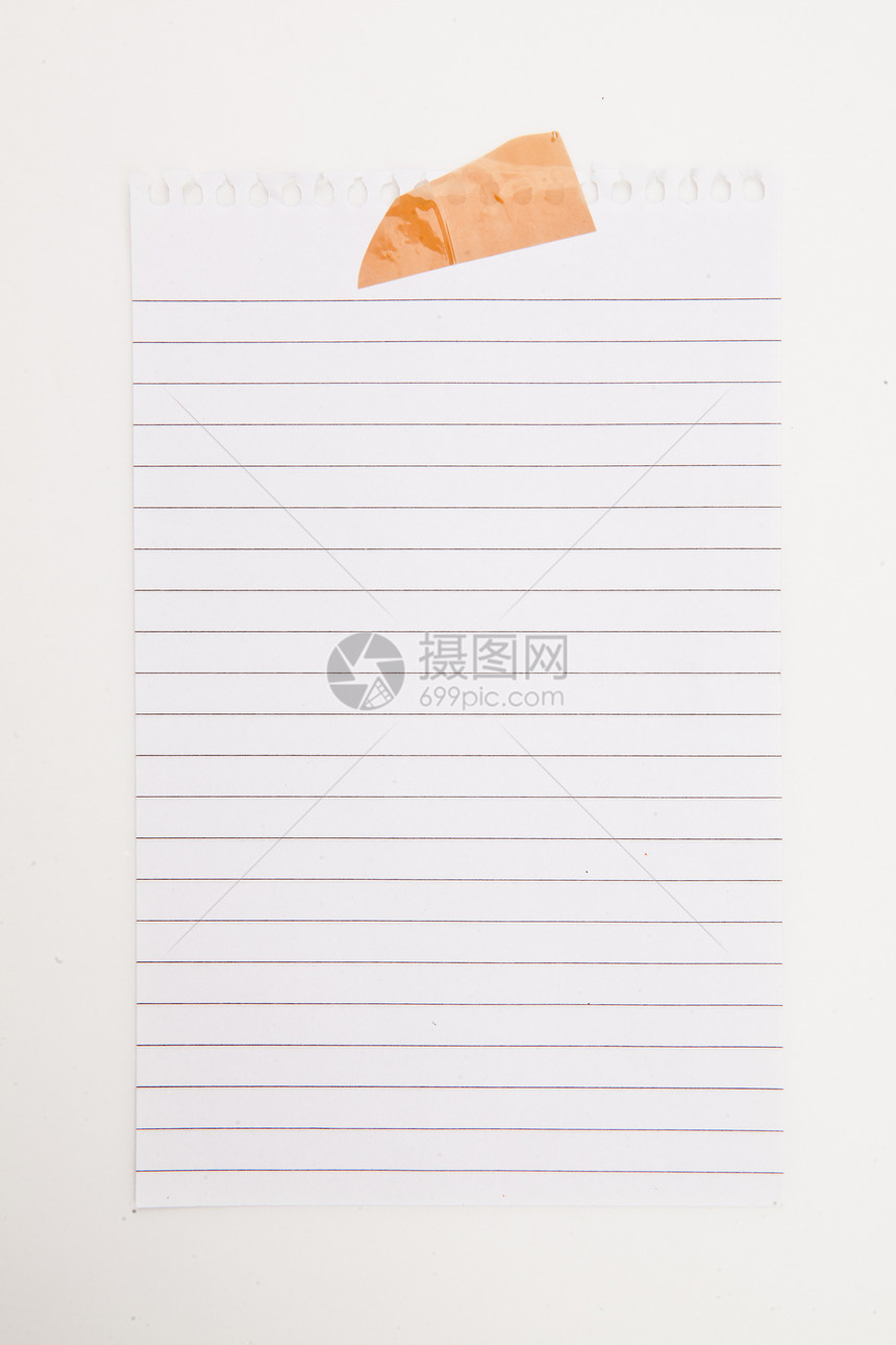 带粘合磁带的纸面空白学习学校床单白色记事本笔记本笔记漩涡线条图片