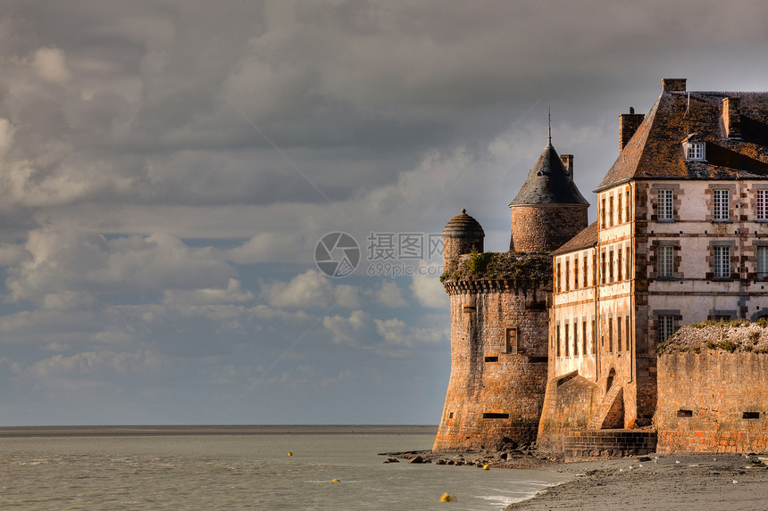 法国的圣米歇尔圣米歇尔地标海岸线历史性大教堂保护建筑学旅行岩石城堡历史图片