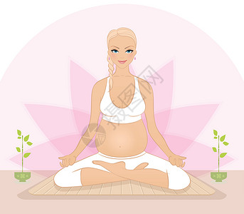 孕妇做瑜伽做瑜伽锻炼的孕妇怀孕母性妈妈药品男生女孩成人母亲女士班级插画