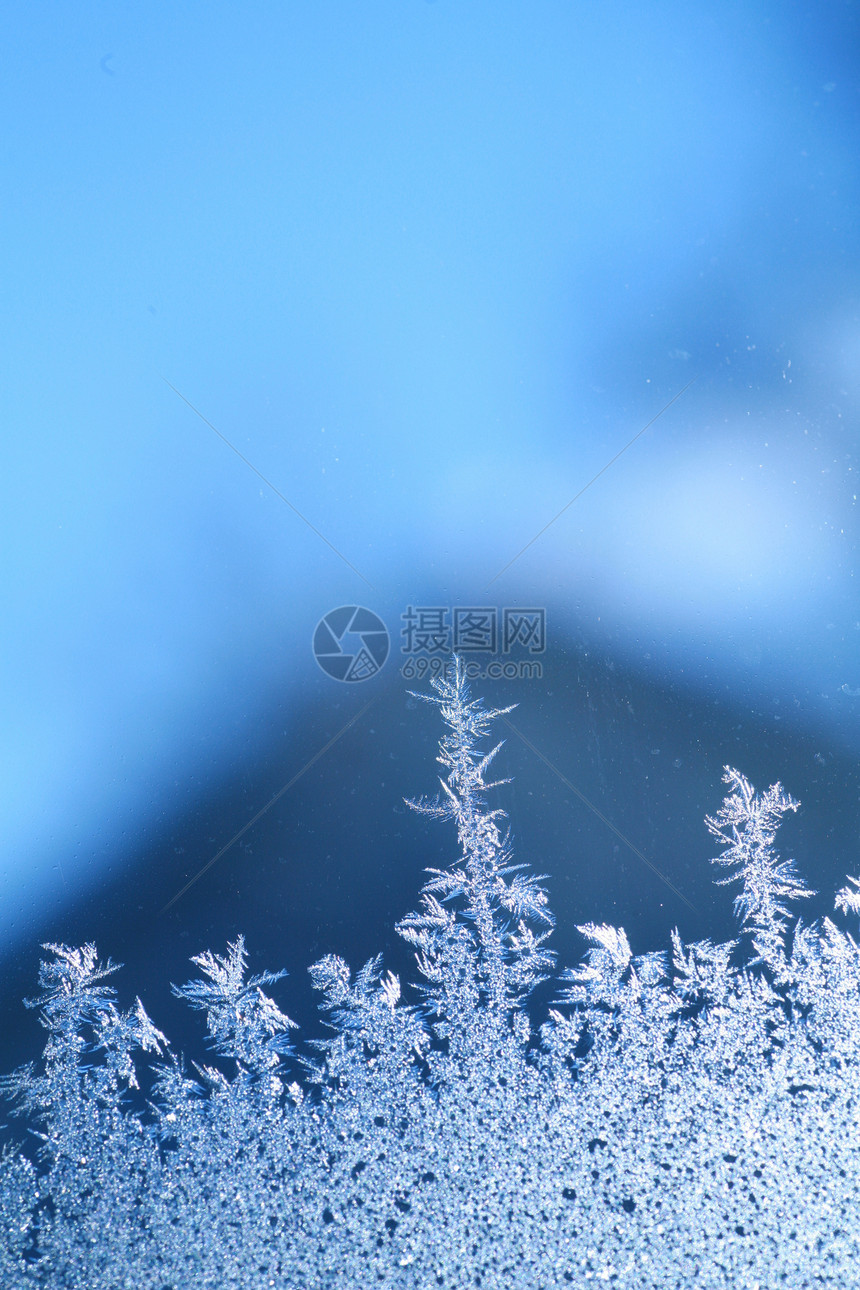 冰霜窗口宏观冻结天蓝色青色玻璃蓝色水晶霜花农村火花图片