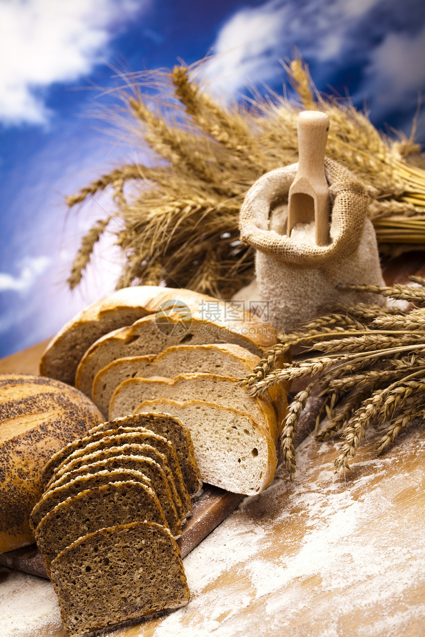 面粉和传统面包农业厨房小麦面包师粮食食物糕点种子酵母核桃图片