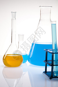蓝色试管含有液体颜色的实验室火瓶技术生物学工作药品玻璃卫生危害青色蓝色科学背景