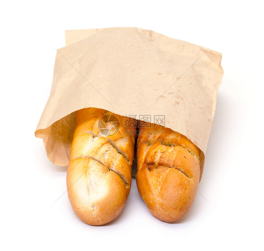 纸袋中美味的巴格特化合物白色纤维饮食食物面包营养小麦淀粉粮食图片