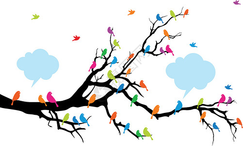 树上的彩鸟 矢量设计图片
