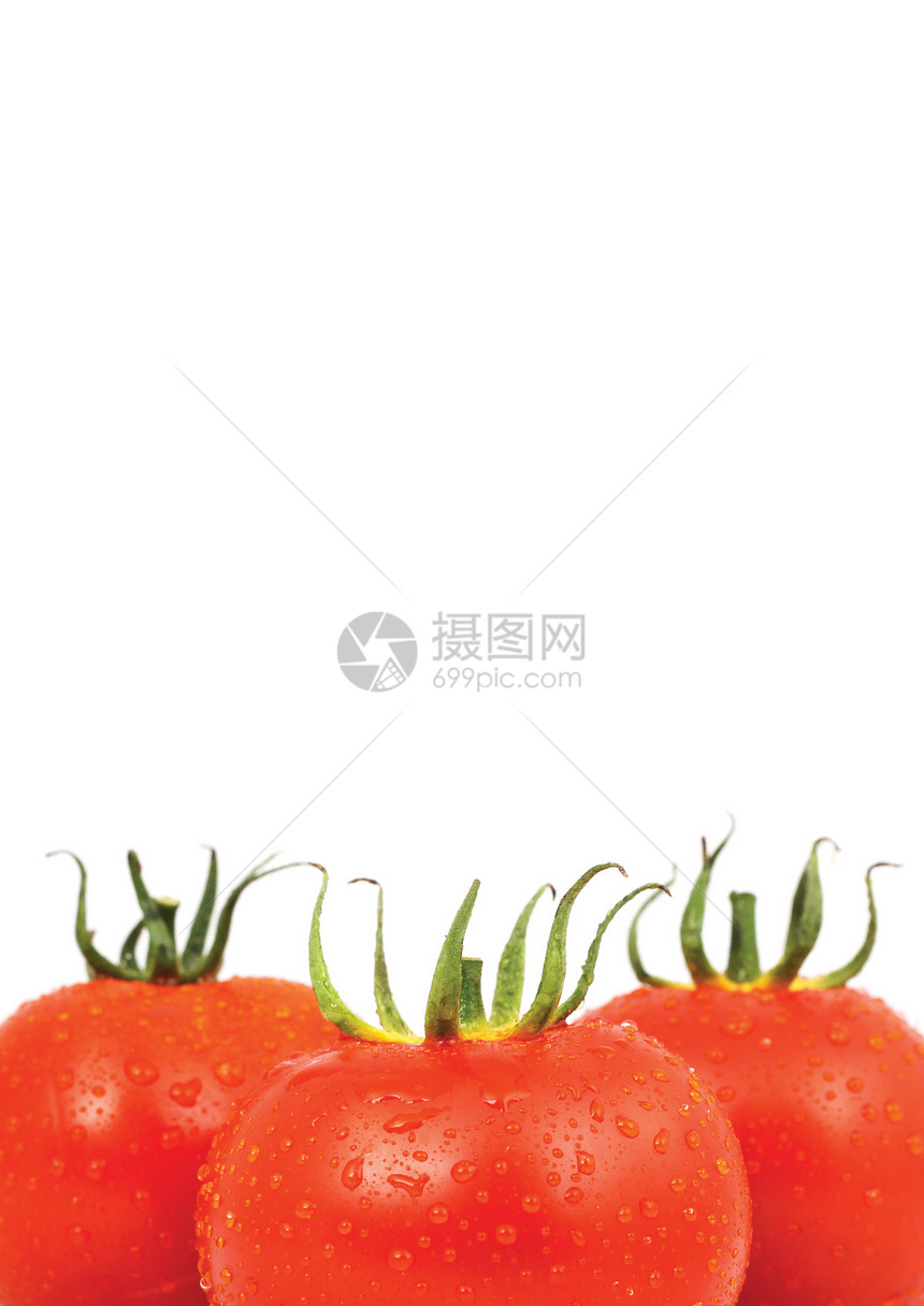 三个红番茄 白底的白色孤立绿色蔬菜红色植物水果食物剪裁水平图片