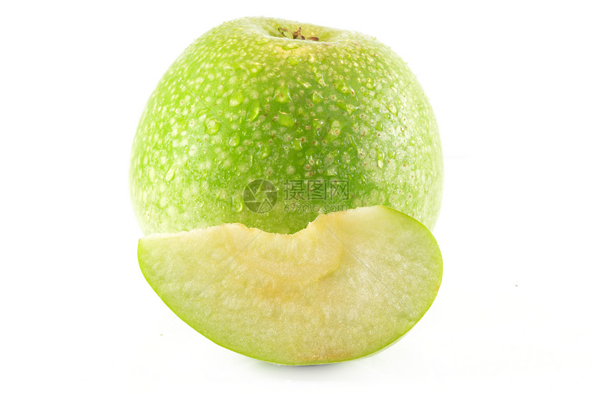 白色背景的绿苹果茶点水果食物图片