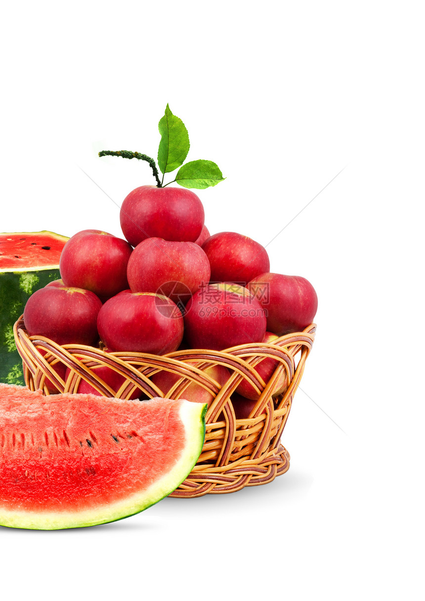 西瓜和苹果刀刃小吃篮子热带团体养分种子水果食物美食图片