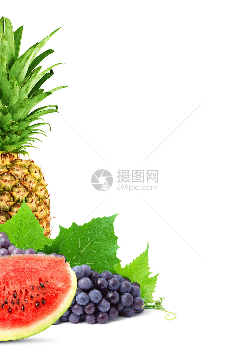 丰富多彩的健康新鲜水果美食菠萝热带茶点植物甜点藤蔓白色酒厂食物图片