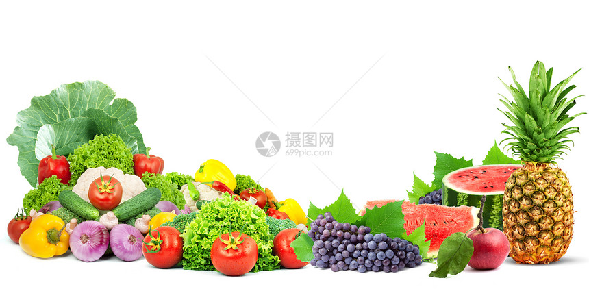 新鲜水果和蔬菜养分框架果汁菠萝菜花小吃美食植物帆布茶点图片