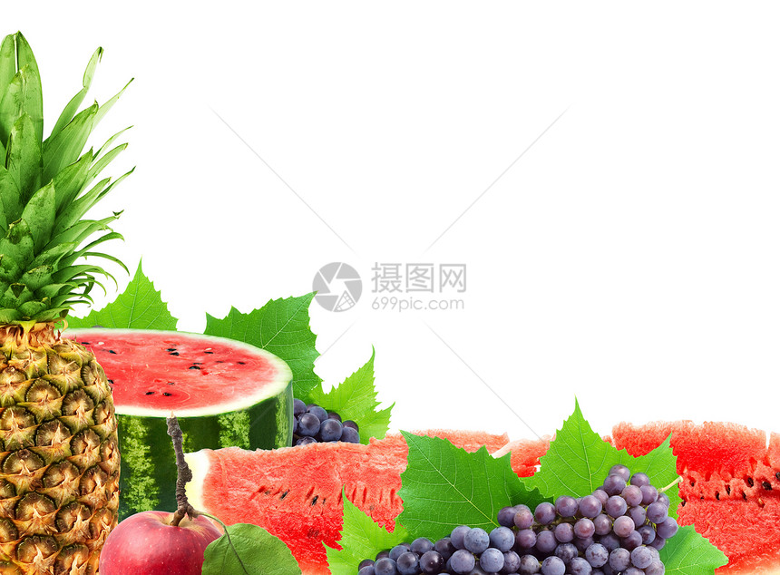 丰富多彩的健康新鲜水果叶子果汁养分甜点菠萝藤蔓酒厂食物植物热带图片