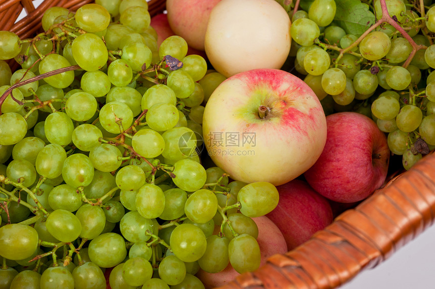 苹果和葡萄甜点味道饮食收成维生素食物团体营养柳条篮子图片