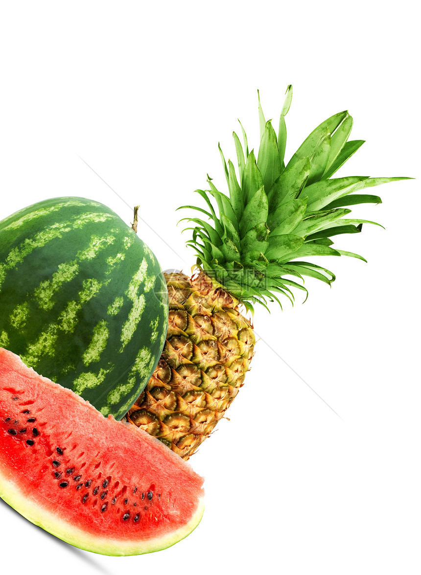 菠萝和西瓜热带美食食物果汁植物白色水果养分甜点叶子图片