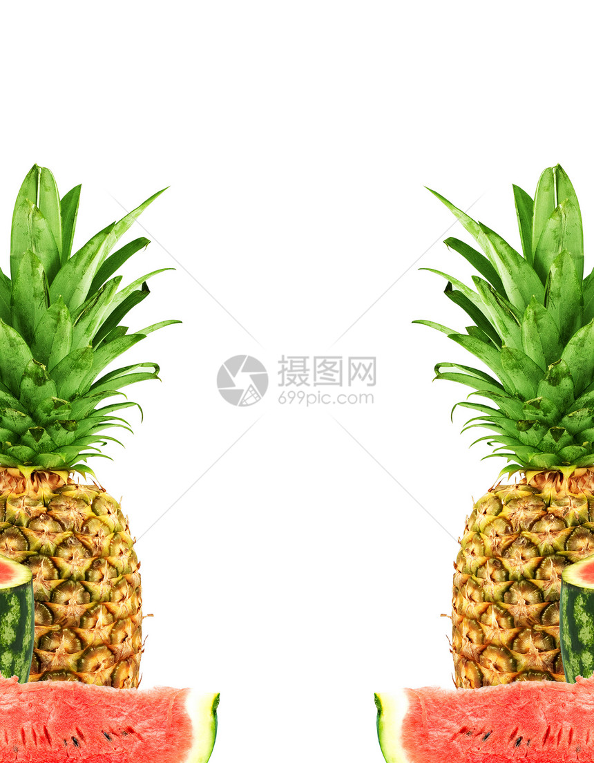 菠萝和西瓜植物养分果汁水果美食食物热带甜点小吃白色图片
