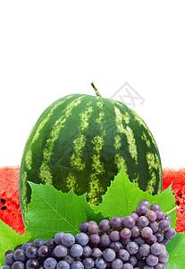 西瓜和葡萄藤蔓果汁小吃养分食物茶点叶子美食甜点白色高清图片