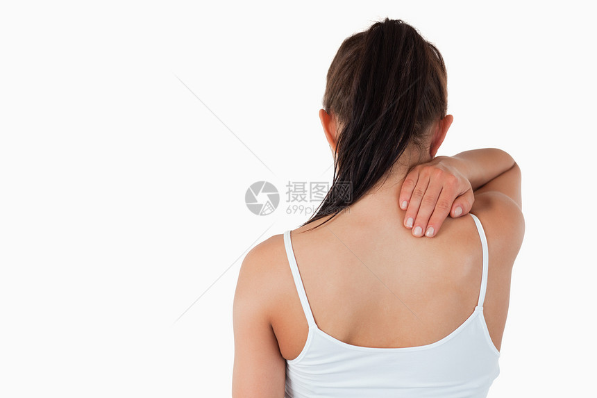 背视女性 颈部疼痛图片