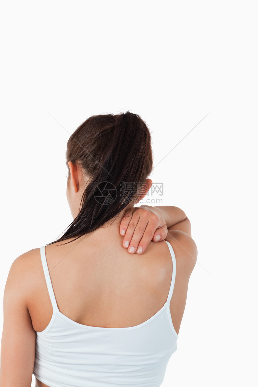背对着女性 颈部疼痛图片