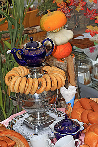 俄罗斯茶面包食物杯子高清图片
