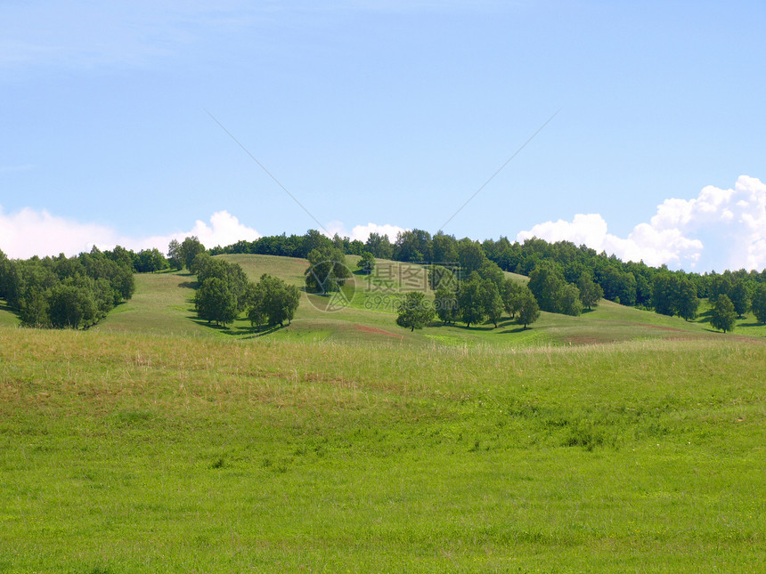夏季风景阳光环境全景土地场地蓝色草地植物丘陵地平线图片