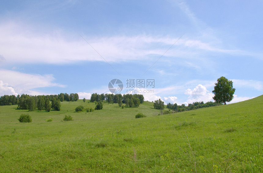 夏季风景山脉丘陵车道树木土地旅行绿色晴天蓝色城市图片