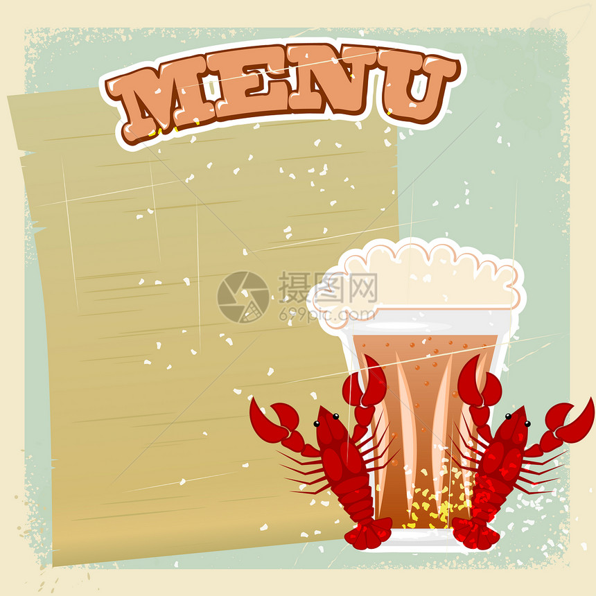 配有啤酒和龙虾的古老标志图片