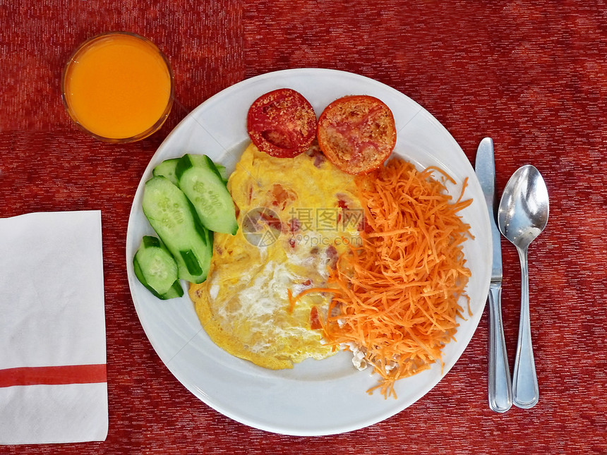 早餐餐厅盘子蔬菜小吃油炸橙子午餐吃饭黄瓜餐具图片