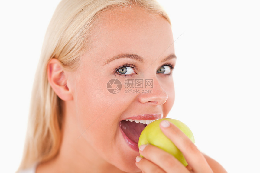 女人吃苹果工作室喜悦女性身体女士饮食营养衬衫外表维生素图片