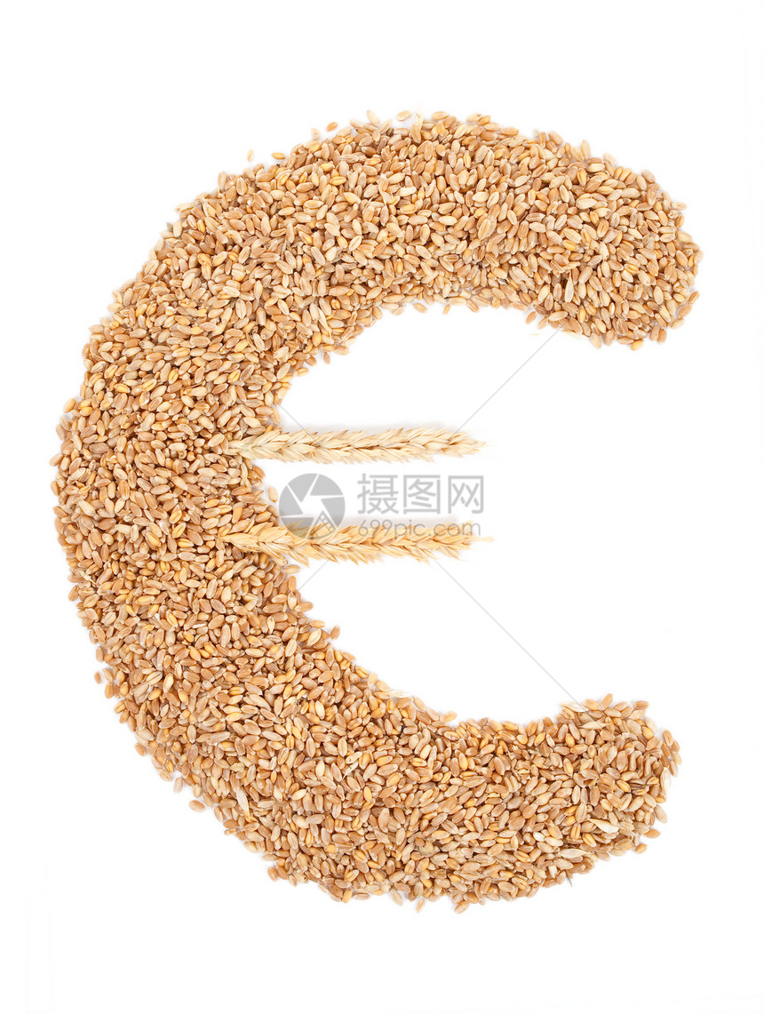 以小麦谷物制成的欧元符号图片