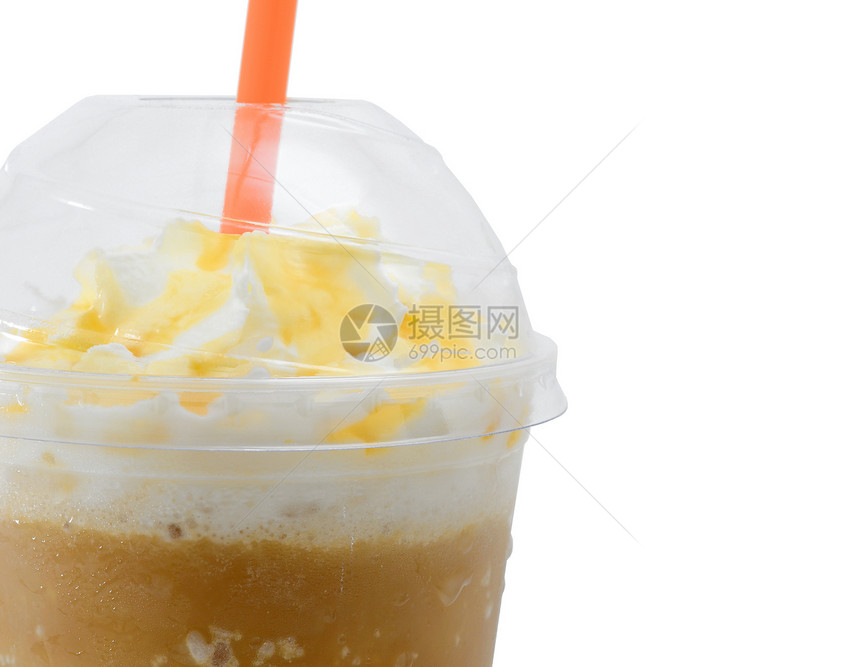 卡布奇诺咖啡冰沙棕色牛奶泡沫白色玻璃奶油饮食图片