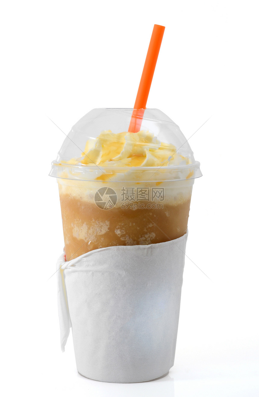卡布奇诺咖啡奶油饮食牛奶棕色白色玻璃泡沫冰沙图片