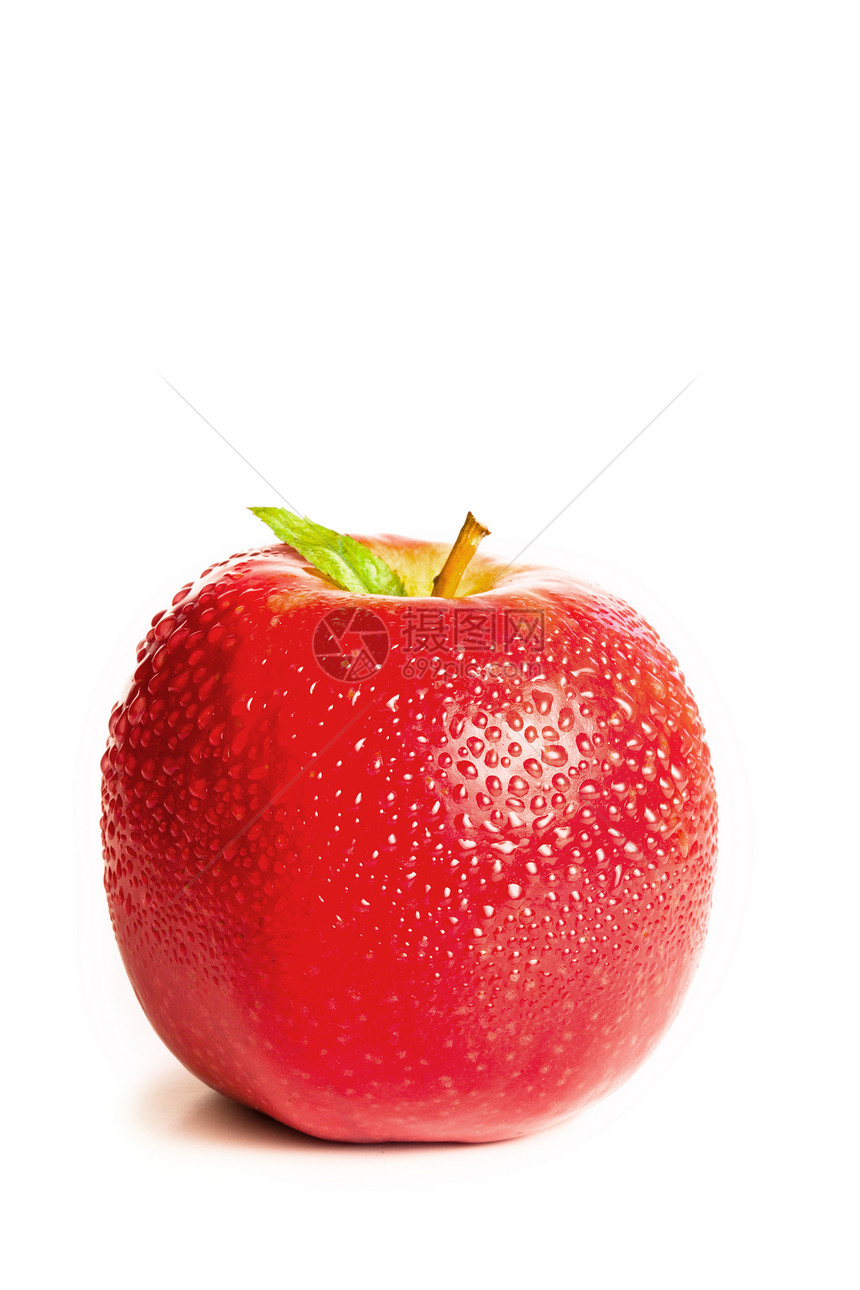 红色的湿苹果 它的叶子图片