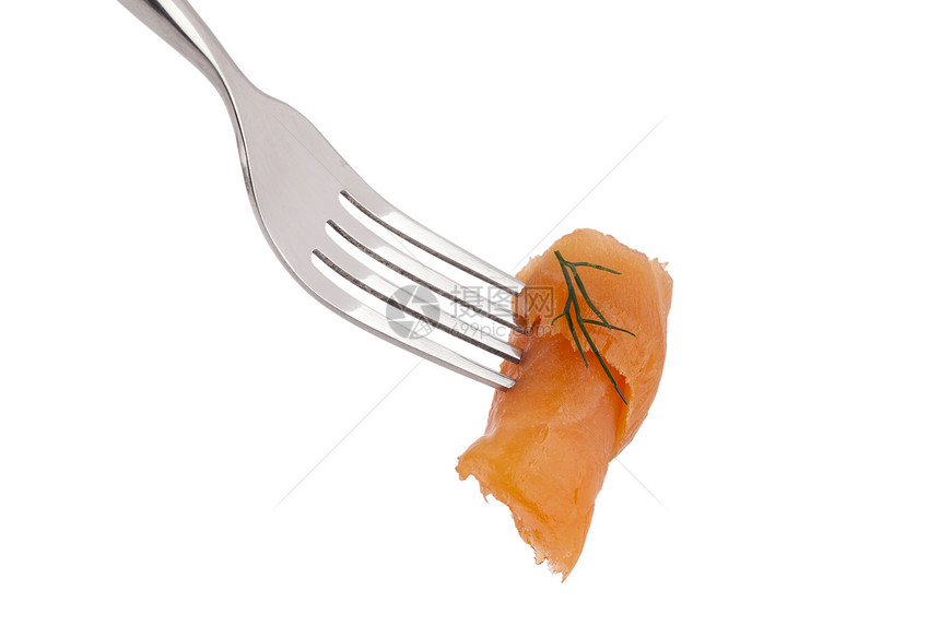 叉子上的新鲜鲑鱼图片