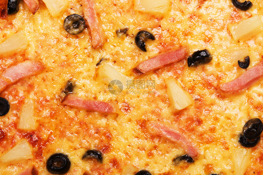 披萨特配比萨脆皮小吃碎片脂肪熏肉食物胡椒凤梨营养香肠图片