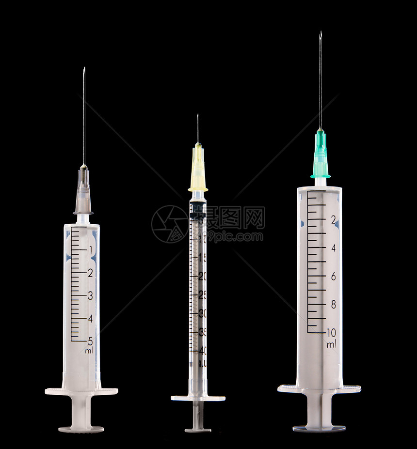 三个黑底注射针筒图片