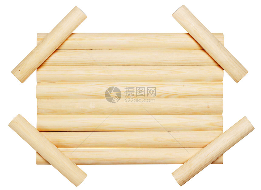 在白色背景上孤立的木板板桌子黑色控制板松树酒吧材料盘子条纹框架装饰图片