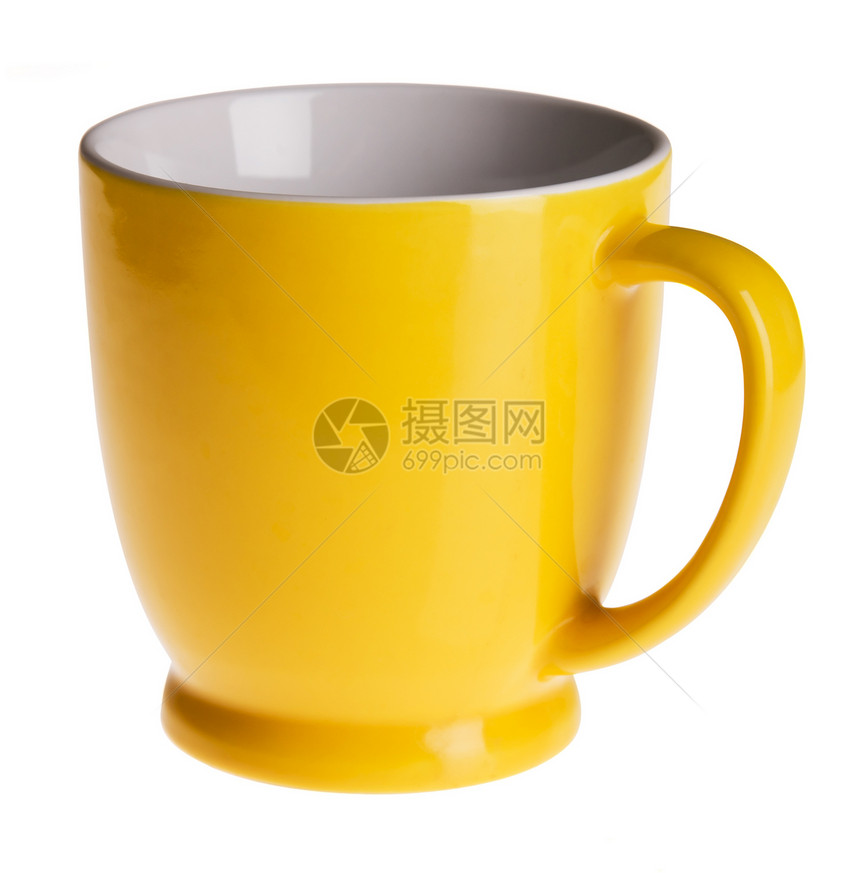 黄杯黑色咖啡杯子陶瓷反射黄色厨房空白图片