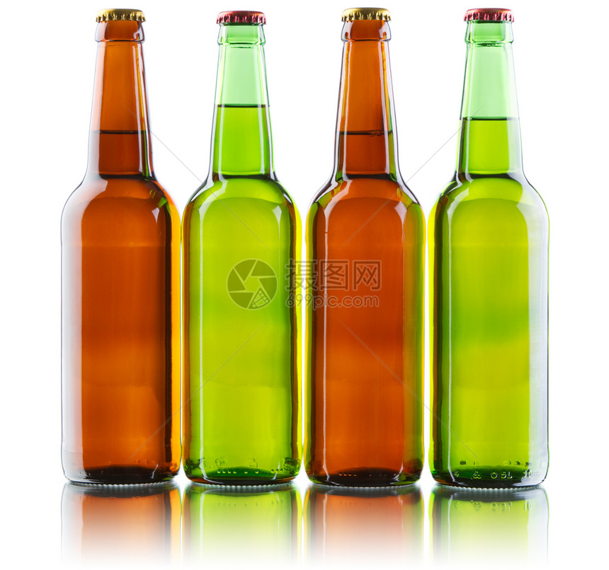 白底孤立于白底的啤酒瓶酒吧酿造绿色静物啤酒厂液体玻璃团体反射黄色图片