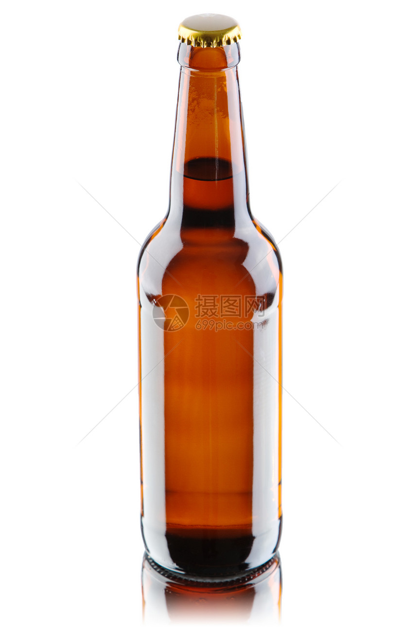 白底孤立于白底的啤酒瓶酒吧啤酒厂静物白色瓶子反射液体酿造玻璃啤酒图片