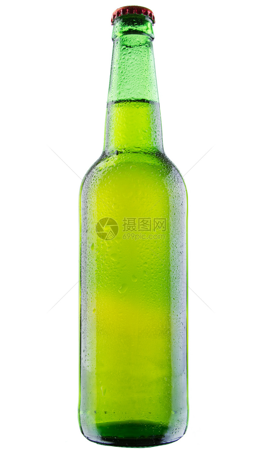 白底孤立于白底的啤酒瓶绿色瓶子饮料水滴白色啤酒草稿啤酒厂酒吧黄色图片