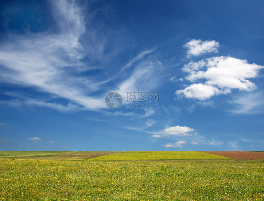 绿地和蓝天空植物国家地平线草地太阳农业农村土地阳光晴天图片