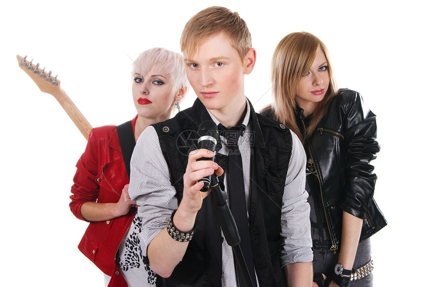 青少年摇滚乐队衣服男生团队娱乐白色乐器夹克歌手女士皮革图片