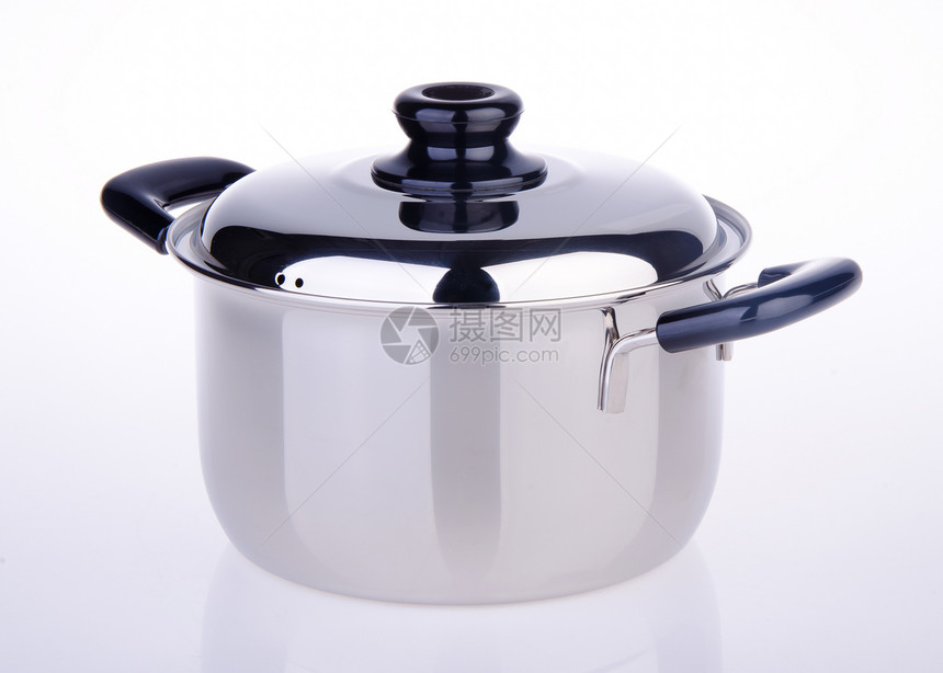 不锈钢烹饪锅厨具工具黑色厨房白色抛光美食平底锅金属灰色图片