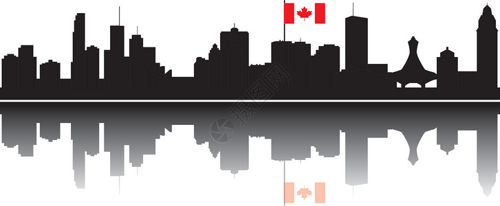 加拿大城市蒙特利尔天线景观天际地平线摩天大楼地标房屋市中心黑色全景商业设计图片