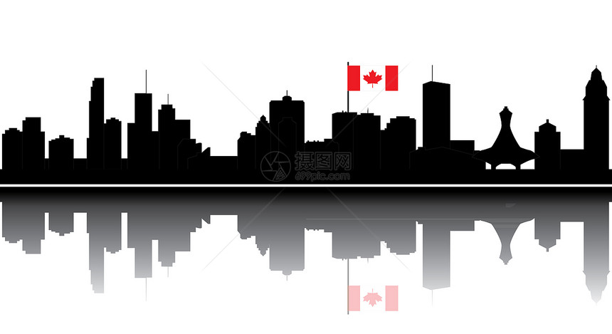 蒙特利尔天线市中心旅行插图白色摩天大楼旅游全景地标建筑学反射图片