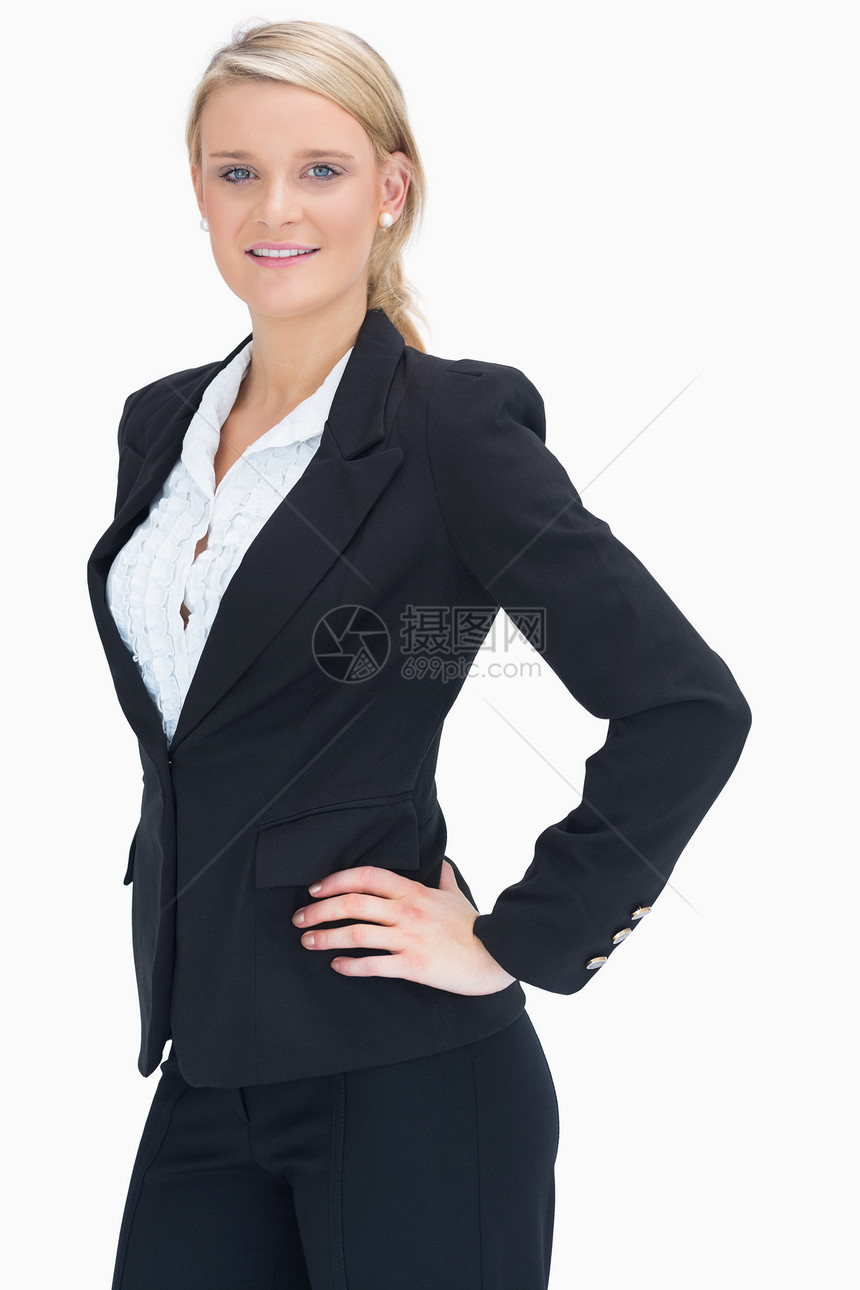 商业妇女长发电脑套装管理人员女性头发商务人士金发微笑图片
