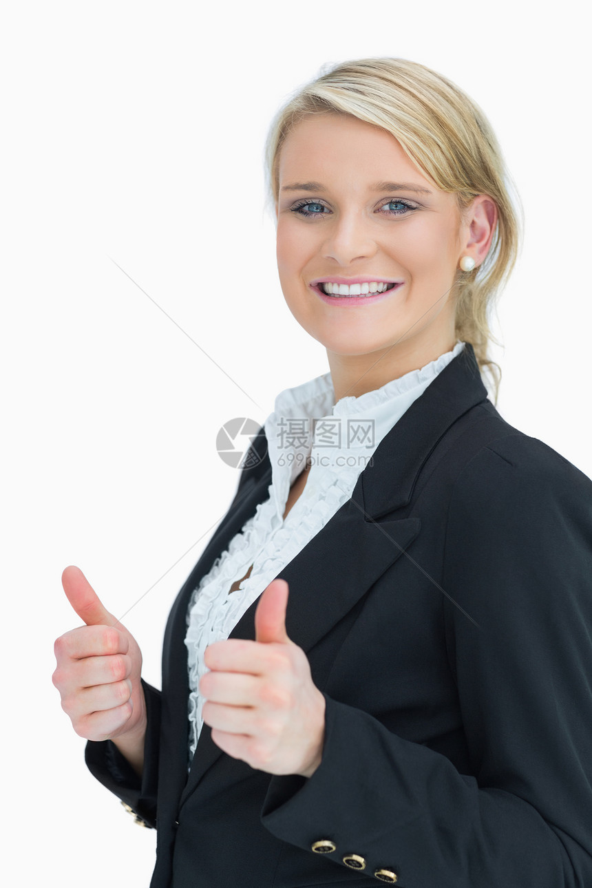 女人微笑 举起大拇指图片