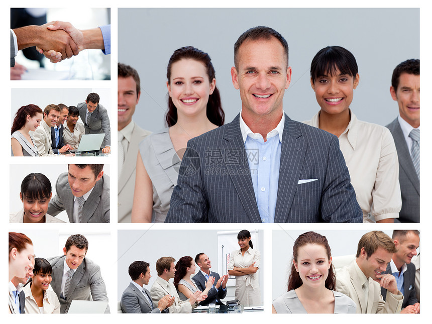 不同情况下商务人士的拼贴办公室工作人员财产老板商务男人男性框架团体图片